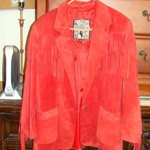 WOMEN'S RED FRINGED SUEDE LEATHER JACKET